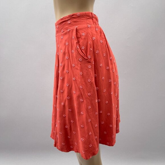 Torrid Embroidered Coral Orange Floral Circle Skirt Elastic Pockets Lined 00 M/L - Picture 2 of 10
